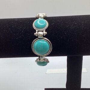 Turquoise Blue Stone Silver-Tone Bracelet - Women Jewelry